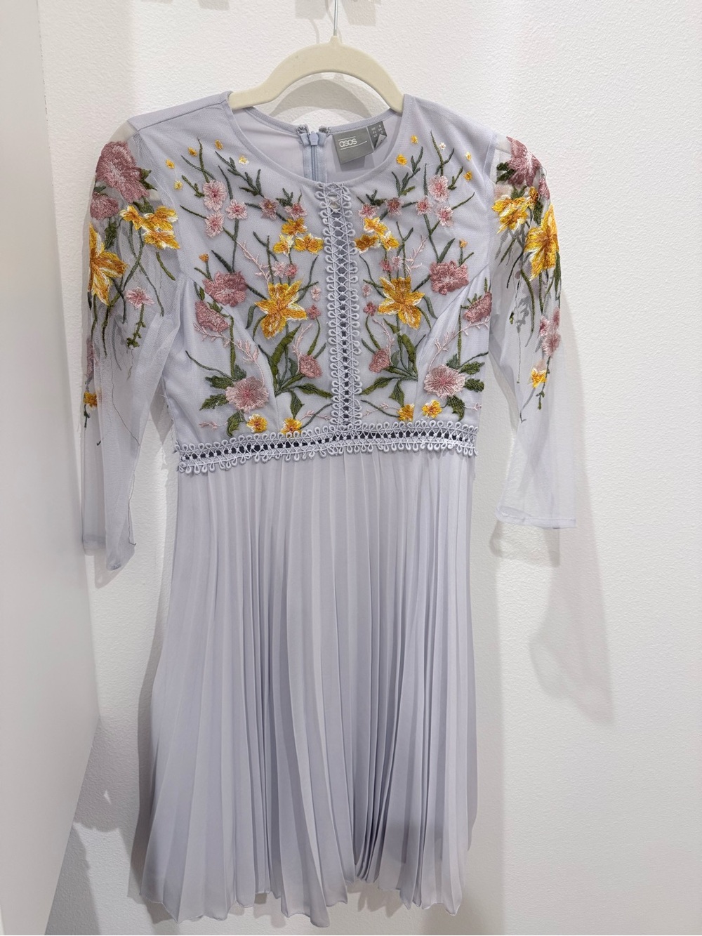 ASOS Maternity Lilac Floral Embroidered Long Sleeve Pleated Dress